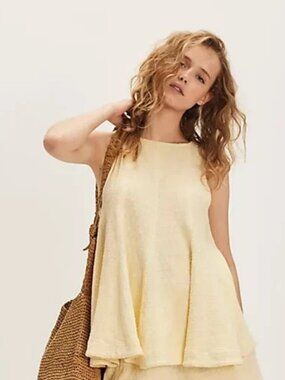 Free People Cassius Clip Dot Tunic Top Sleeveless Scoop Neck Lemon S